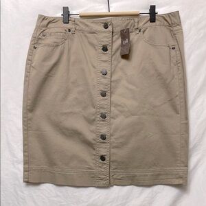 NWT J. Jill Button Front Tan Khaki Knee-Length Pencil Skirt, Classic Preppy, 14